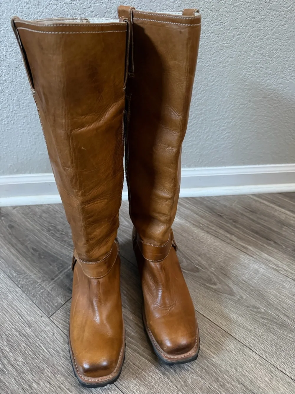 FREEBIRD by Steven Wagner Cognac Leather Tall Harness Boots Sz 10